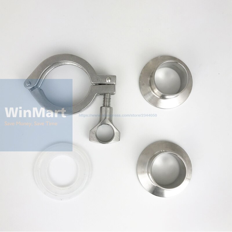 A Set O/D 51mm Pipe Sanitary Tri Clamp Weld Ferrule + 2" Tri Clamp + Silicon Gasket Assembly 304 Stainless Steel