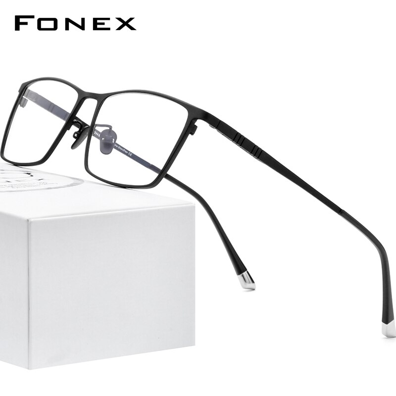 FONEX Pure Titanium Eyeglasses Frame Men Square Eyewear Male Classic Full Optical Prescription Glasses Frames F85641: black