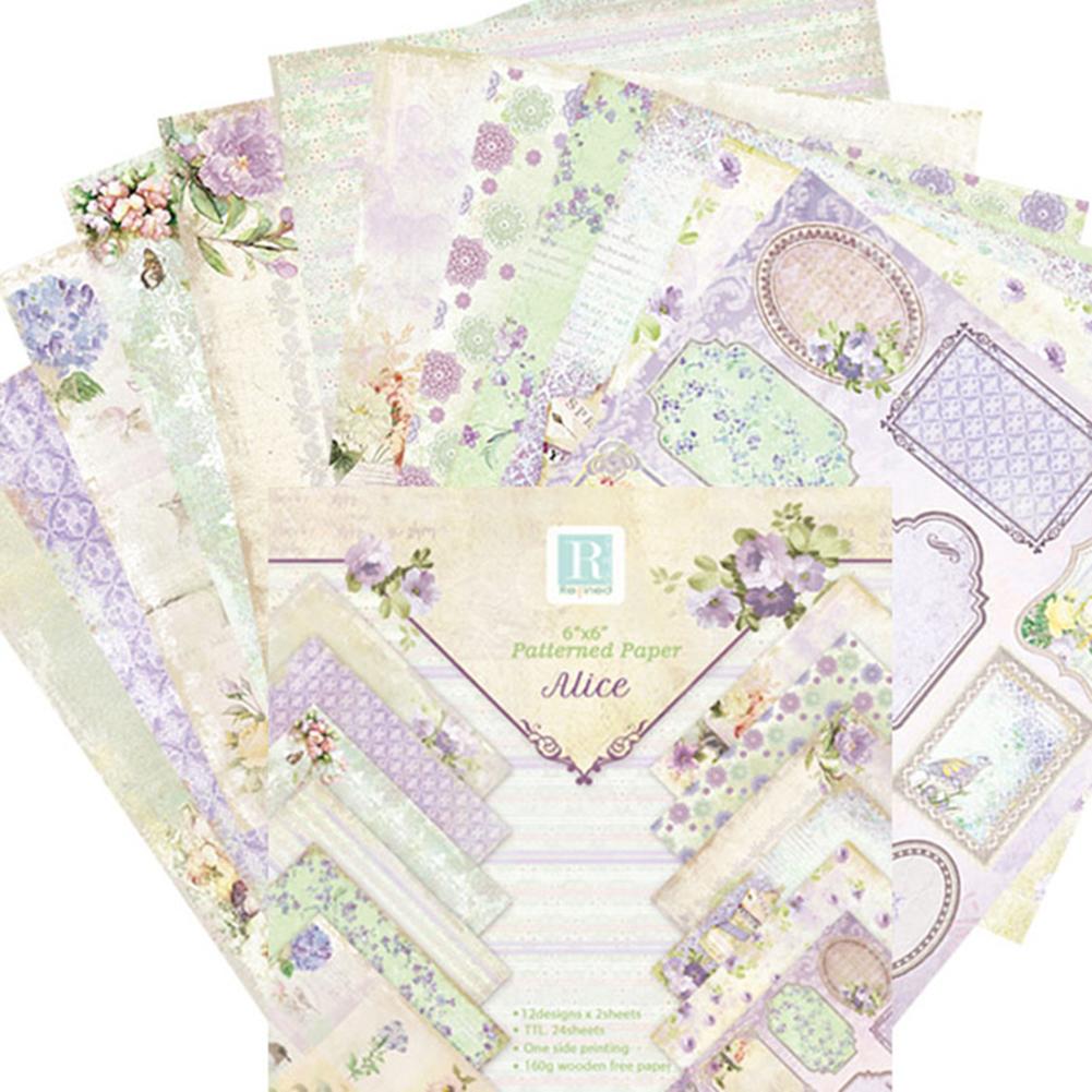 24pcs/set DIY Album Background Paper Scrapbook Background Paper Card Making Background Paper 6'' Single-Sided Pattern Paper