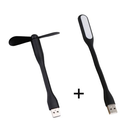 Mini Flexible Bendable USB Fan and USB LED Light Lamp USB Gadgets hand fan night light For Power Bank PC for Laptop: Black