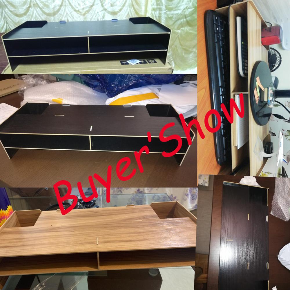Besegad Decoratieve Houten Computer Desktop Monitor Over Keyboard Monitor Riser Stand Desk Organizer Monitor Stand Storage Box Case