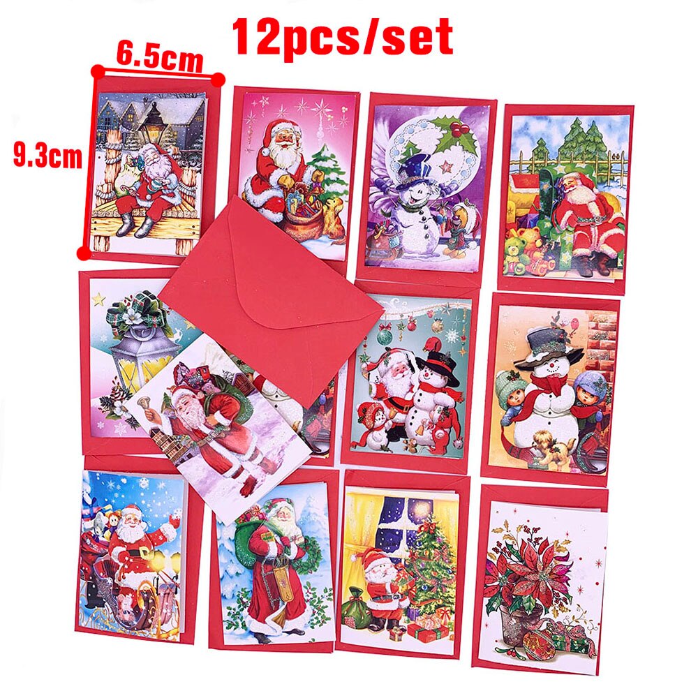Christmas Greeting Card Xmas Paper Cards Happy Year Postcard Thanks Giving Envelope: D12pcs9.3x6.5cm