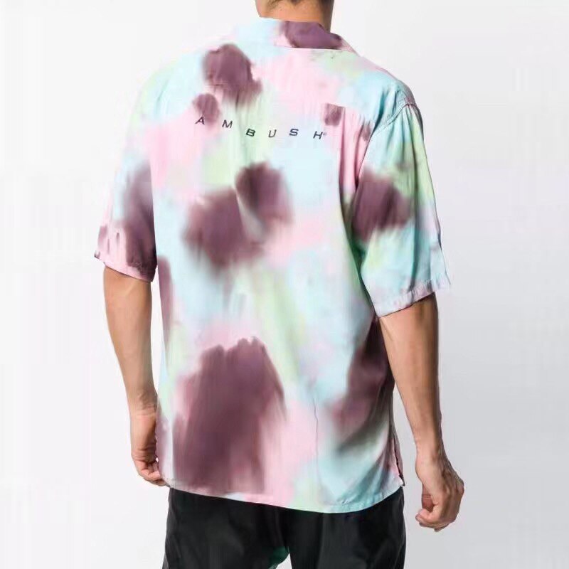 Sommer strand rejser baghold skjorter mænd kvinder slips farvning hip-hop afslappet broderi bløde baghold korte ærmer skjorter