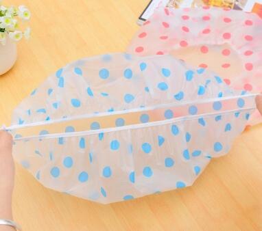 2pcs Shower Caps Bathroom Hair Protect Women Dot Head Cover Adults Waterproof Bathing Cap