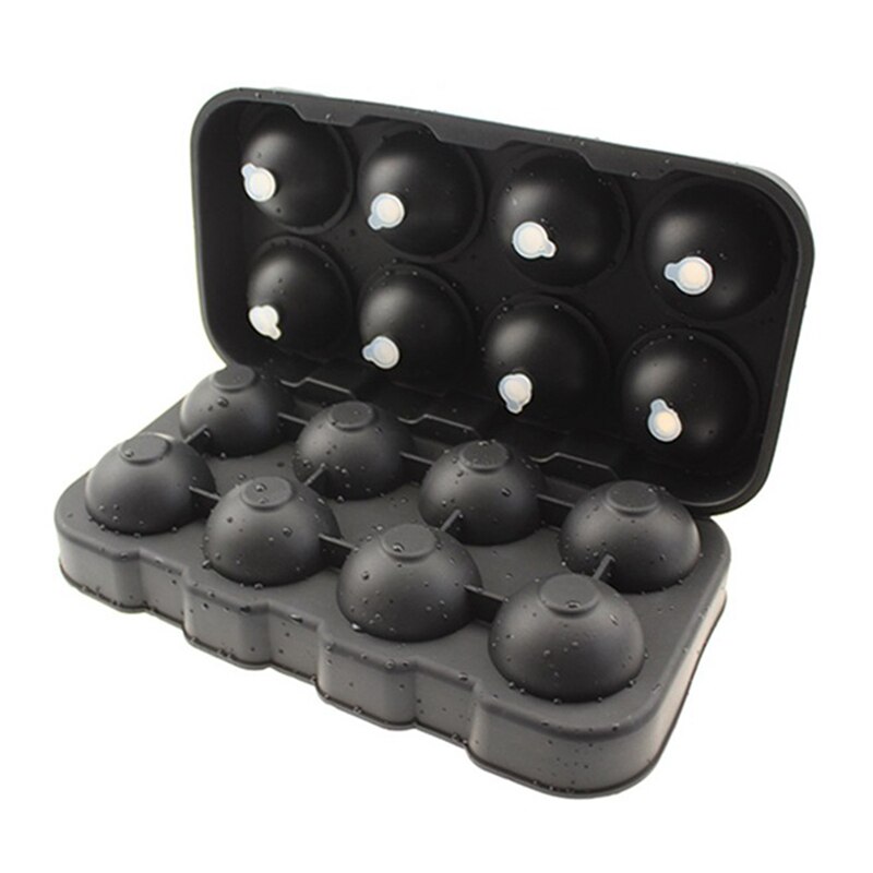 1 Pcs Black Round Silicon Ice Cube Ball Maker Tray 8 Large Sphere Molds Bar w/ Funnel