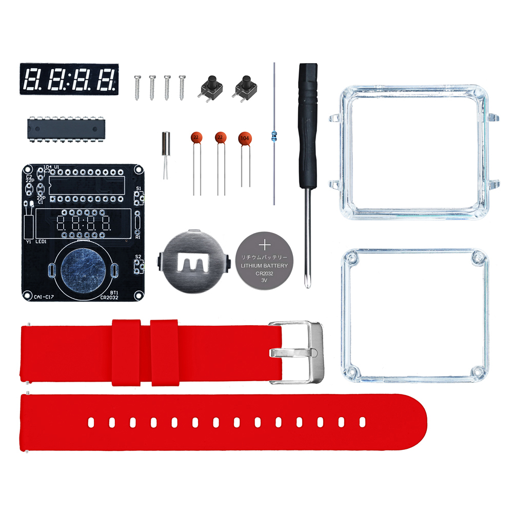 Kit de montre électronique à monter soi-même, affichage numérique LED , boîtier Transparent 3V, Kit de bricolage à souder pratique électronique: Beige