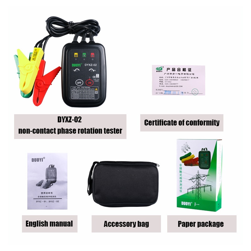 DYXZ-02 Phase Sequence Detector Phase Meter Non-Contact Detector Indicator Detector Meter LED Display 3 Phase Tester