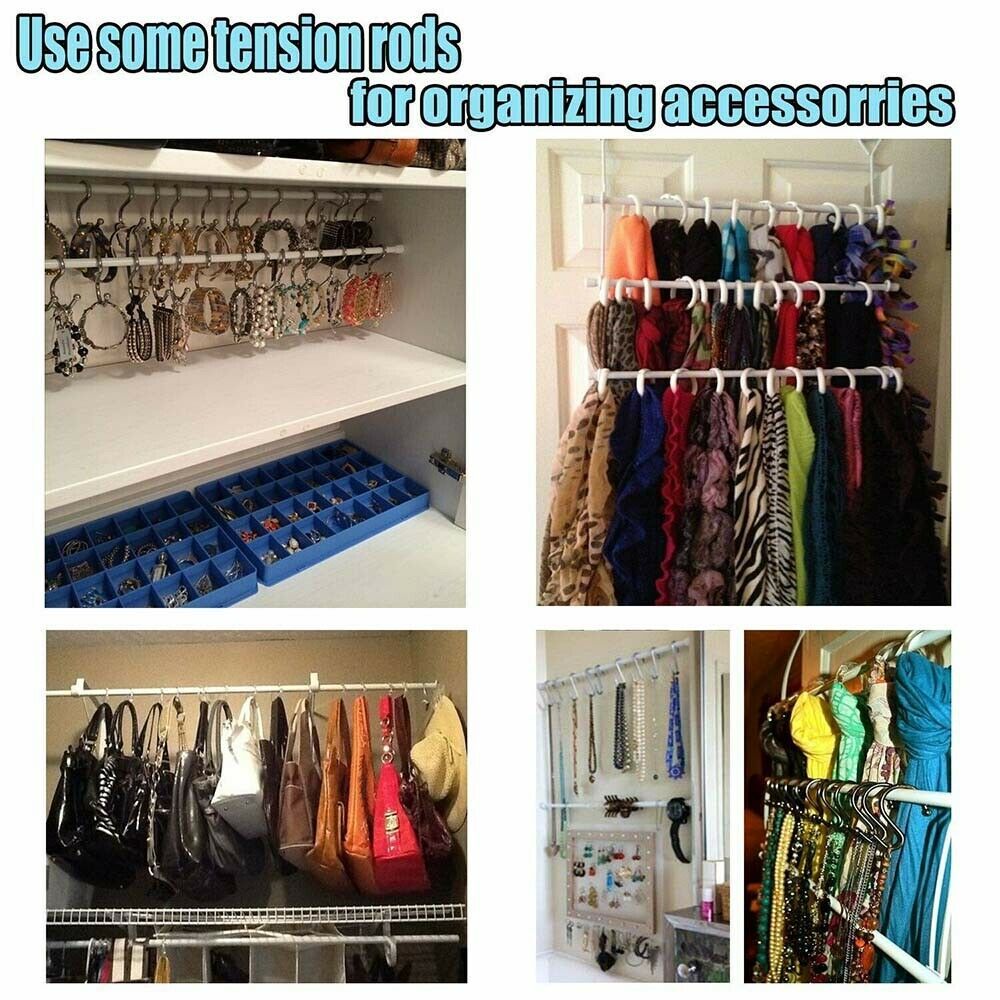 Multi Purpose Spring Loaded Extendable Telescopic Net Tension Curtain Rail Pole Hanger for Curtain Wardrobe 13cm Diameter