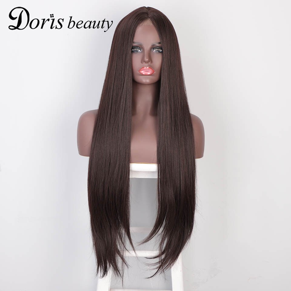 Doris Beauty Synthetische Lace Lange Rechte Midden Deel Pruiken Bruin Zwart Blond Rode Pruiken Voor Afrika En Amerika Vrouwen