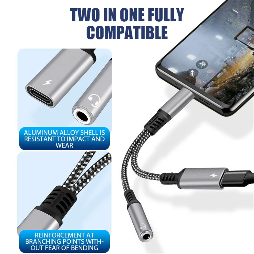 Nbili 2 in1 USBC do 3.5mm gniazdo słuchawkowe typu C PD 60W ładowanie Audio Aux adapter do iPhone 15 iPad Pro Samsung S24 Xiaomi Huawei