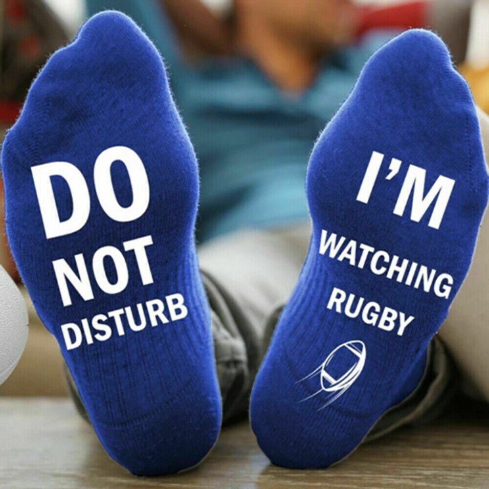 Sports sokker mænd kvinder nyhed sjove bomulds sokker forstyrrer ikke jeg ser rugby 1 par åndbar sok: Blå