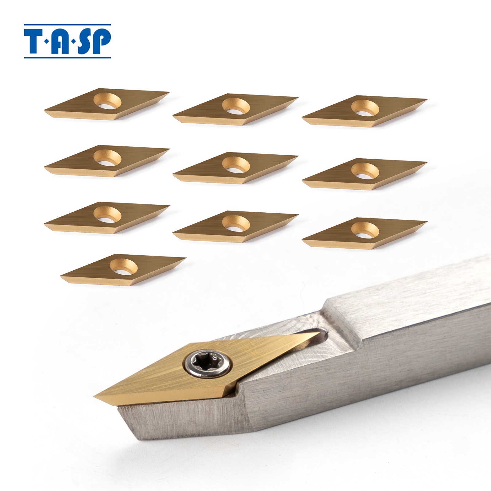 TASP 10 stuks titanium gecoate hardmetalen snijplaten voor houtdraaigereedschappen, diamant 10x30mm