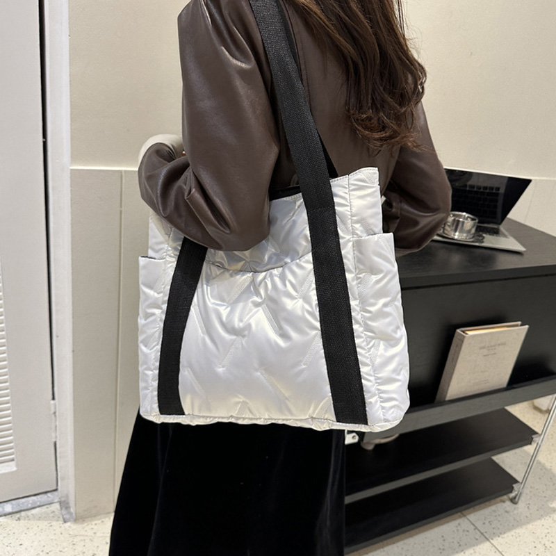 Bolsos de mano informales de algodón de invierno para mujer, bolso de hombro de de Color sólido, bolsos de mano para ir al trabajo y