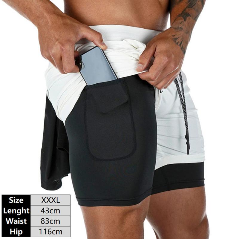 Crazy muscle menn løpeshorts sport uformelle utendørs løse multi-lomme doble treningsbukser: Hvit / Xl