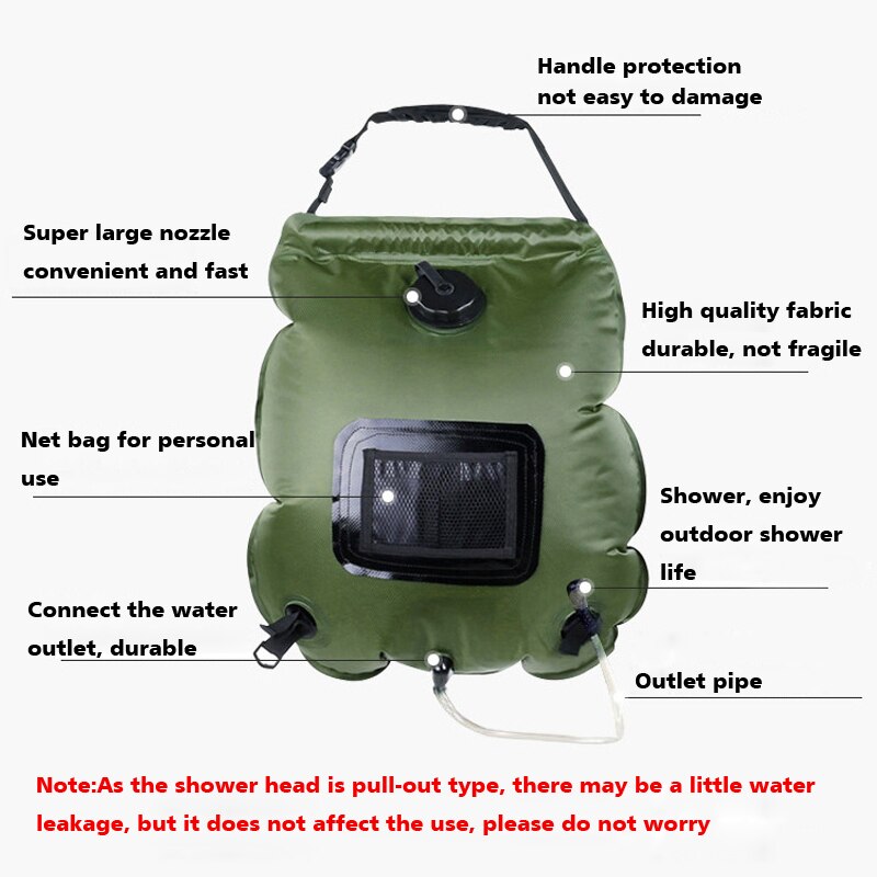 Douche Bag Voor Camping Outdoor Wandelen Picknick Zwemmen 5 Gallon/20L Solar Draagbare Tas Met Schakelaar Slang En Douche hoofd