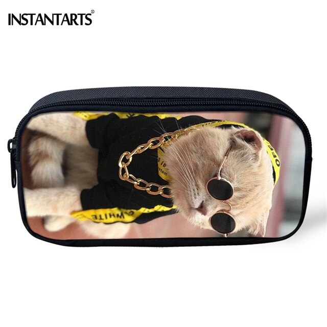 Instantarts kat humor 3d tryk børn skoletasker drenge piger studerende rygsæk lynlås stor taske crossbody taske blyant taske sæt: Hmc 381k