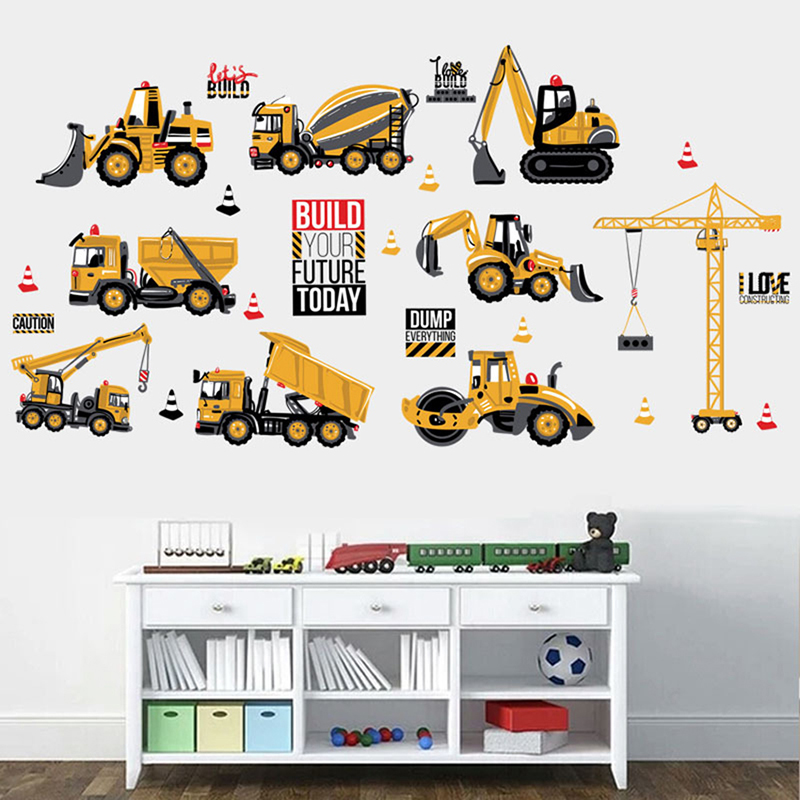 Pegatinas de pared DIY para habitaciones de niños, coches de transporte, camiones, papel tapiz para excavadora, decoración del hogar, decoración de habitaciones de chicos, Póster Artístico de pared, 45x60cm