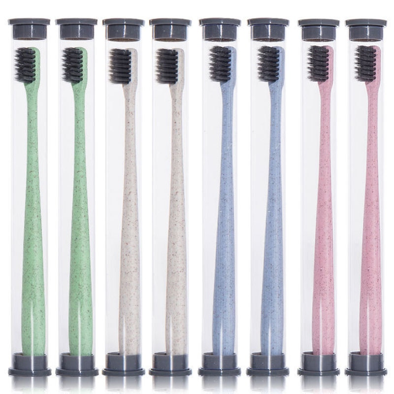 1pc material do talo de trigo escova de dentes ultra fino super macio cerdas escova de dentes simples titular escova de limpeza profunda para cuidados orais