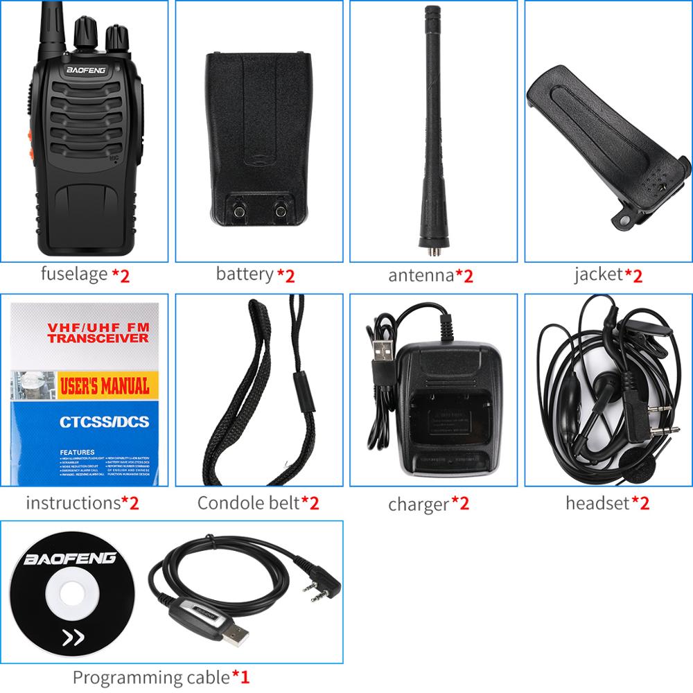 BaoFeng 1/2pcs BF-888S Walkie Talkie USB adattatore di carica UHF 400-470MHZ 2-Way Radio 16CH A Lungo Raggio con il trasduttore auricolare: with 1 cable