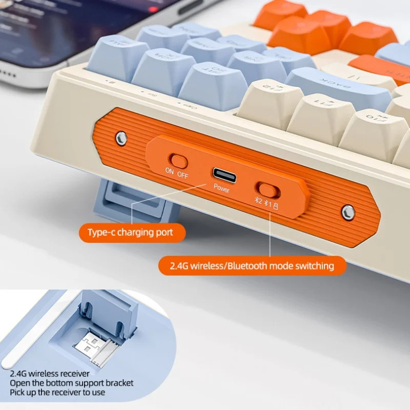 Clavier de jeu sans fil Free Wolf M87 75% – Commutateurs silencieux, rétroéclairage arc-en-ciel, BT/2.4G, capuchons de touches dégradés PBT, compacte
