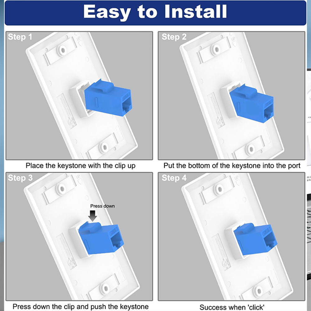 Plaque murale Ethernet ZoeRax Cat 6, plaque murale Ethernet femelle-femelle amovible Compatible avec les appareils Ethernet Cat6/5/5e