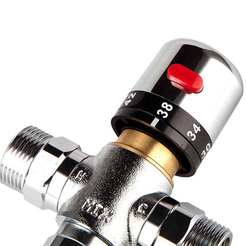SOLID BRASS 3-Way Thermostatic Mixing Valve G 1/2 Male Connections, Stepless Adjustment
