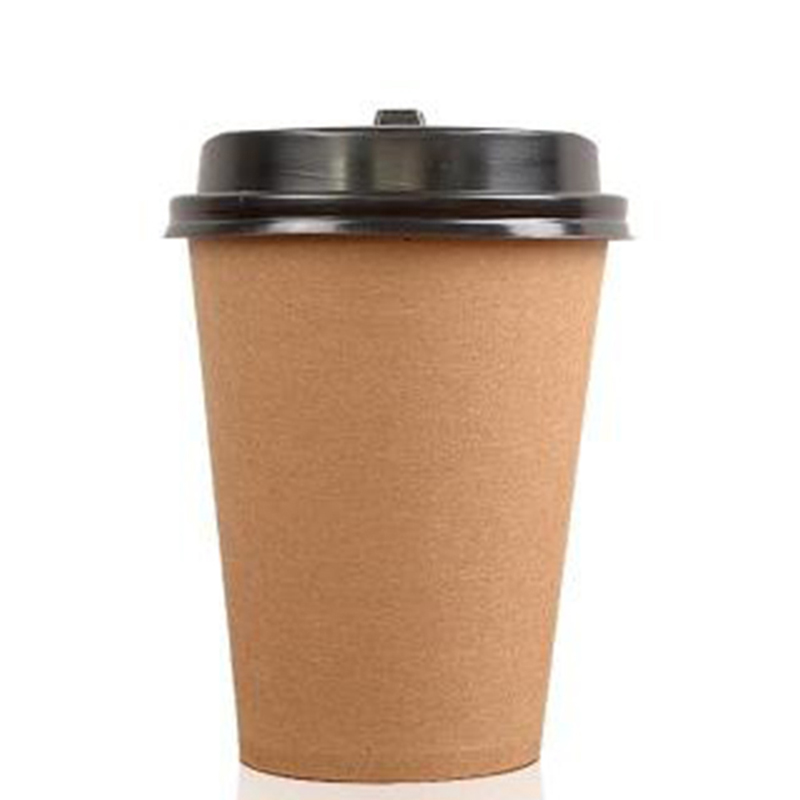 100Pcs Papier Koffiekopje Wegwerp Papier Cup Met Deksel Cover Eco Vriendelijke Thee Cups Party Drinken Accessoires Hout Kleur cups