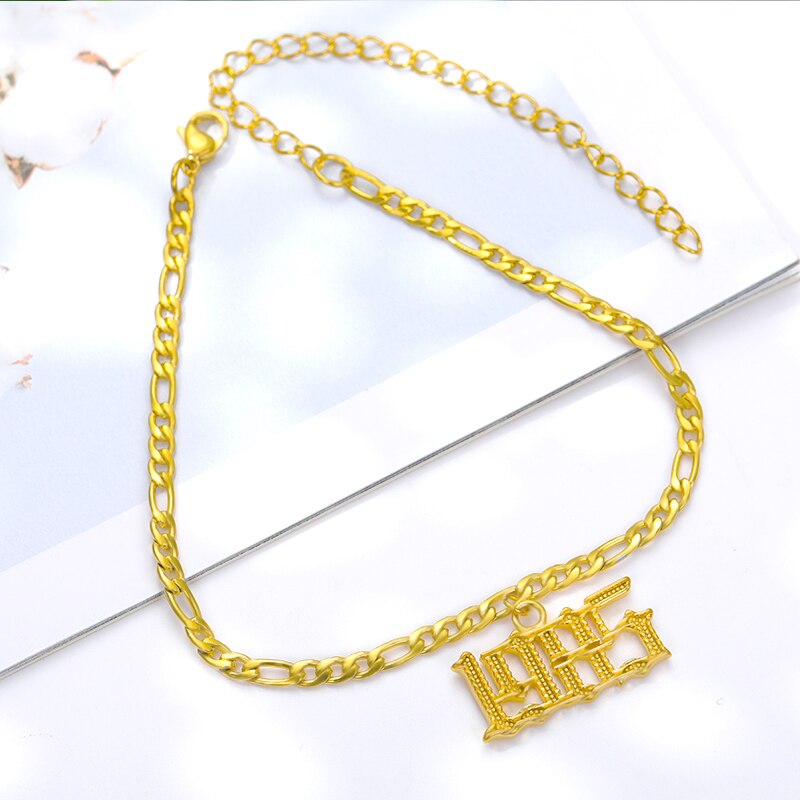 Bracelet cheville numéro d'année bracelets de cheville pour femme boho bijoux lien cubain chaîne de pied acier inoxydable police ancienne anglaise bracelet de cheville or