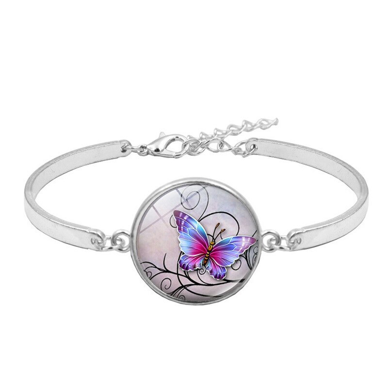 Tegel Sieraden Vlinder Glas Cabochon Ketting Stud Oorbellen Armband Set Totally 4Pcs Boom Celestial Vrouwen Sieraden Set