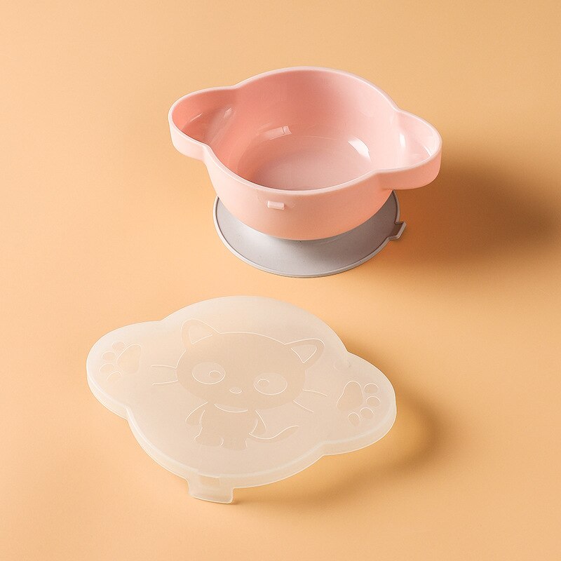 Vajilla de silicona para tazón para bebés, utensilios de alimentación sólidos para bebé, contenedores de almacenamiento de alimentos, juegos de plato de bebé: pink