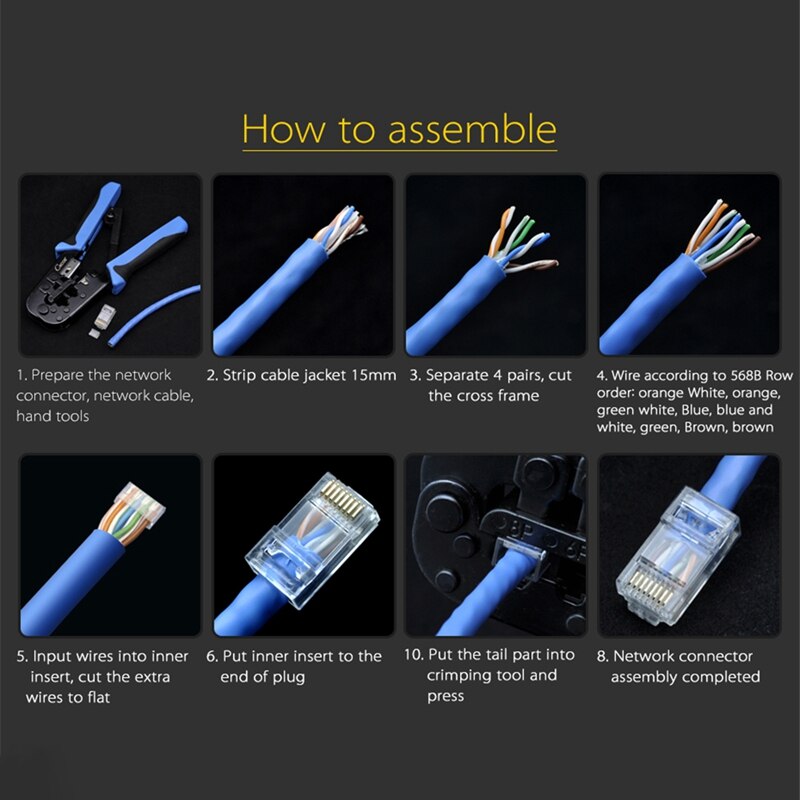 100 stück cat 6 rj45 -stecker utp-kabel ethernet-buchse 8 p 8c netzwerk cat 6 modularstecker mit 6.5mm rj45 kappen