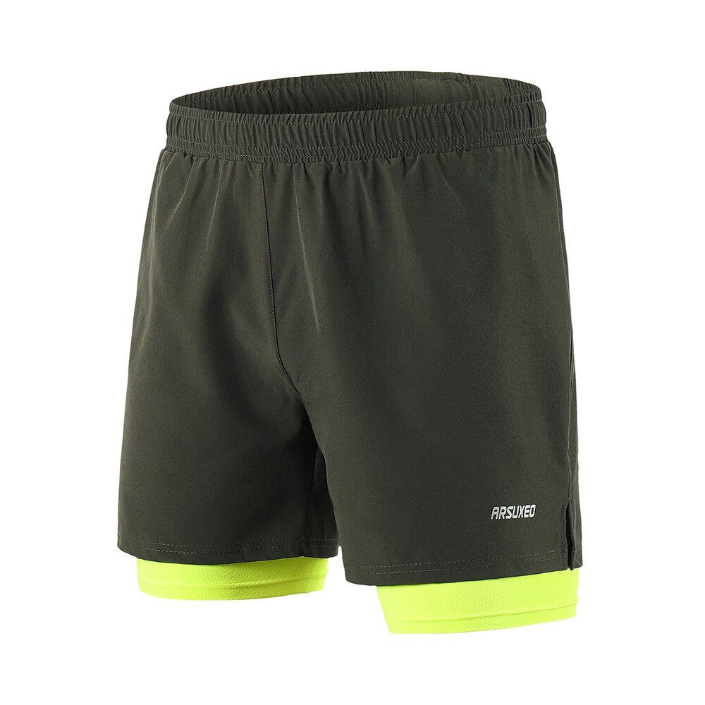Arsuxeo menn løpeshorts 2 i 1 gymshorts aktiv trening trening jogge sportsshorts med lengre liner tørke passe  b192: Grønn / S