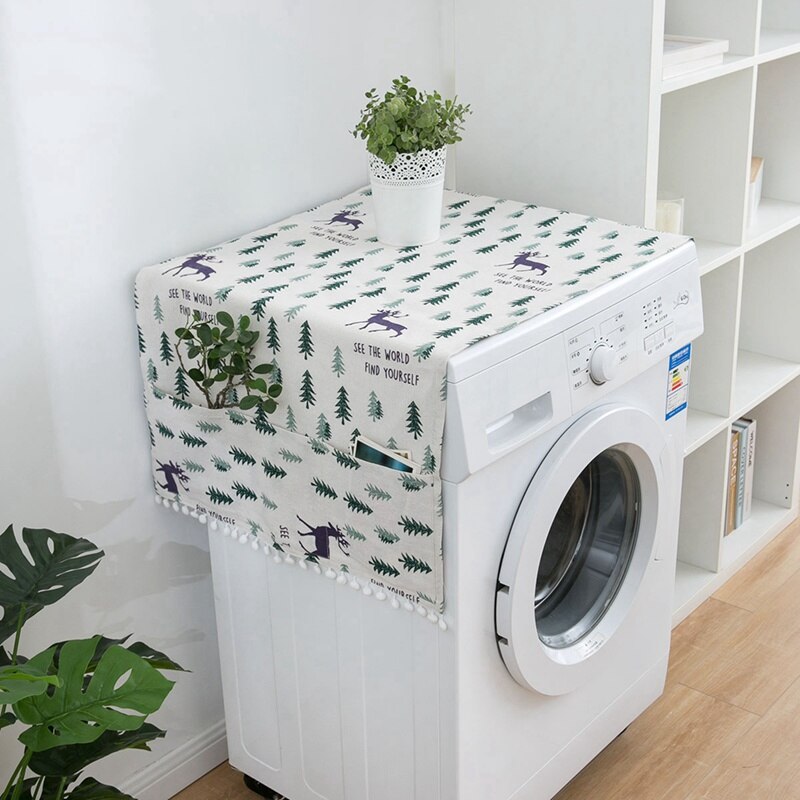 Refrigerator Top Organizer Cartoon Printed Washing Machine Covers Linen Dustproof Fridge With Pocket Household Home Storage Tool: A1-55X130cm