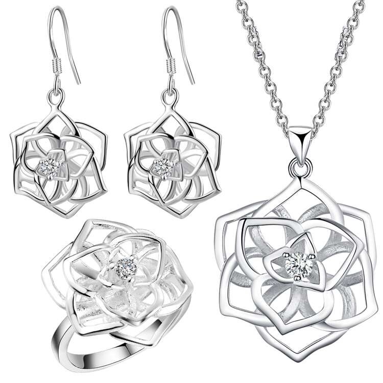 Joyería de plateada bonita de estilo clásico, conjunto de anillo de boda para mujer ZST039