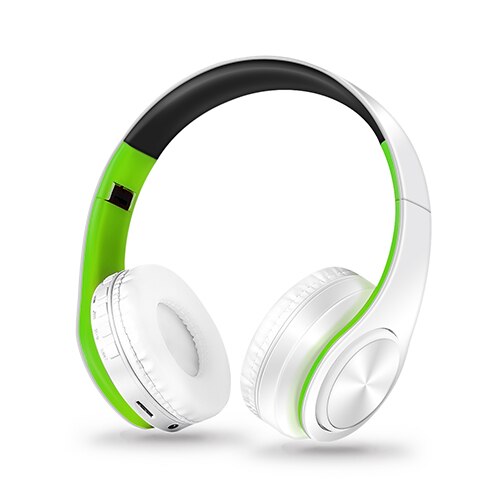 Girl Boy earphones Wireless Stereo Bluetooth Headphones Built-in Mic Soft Earmuffs Sports Headset BASS for ios and Android: white green