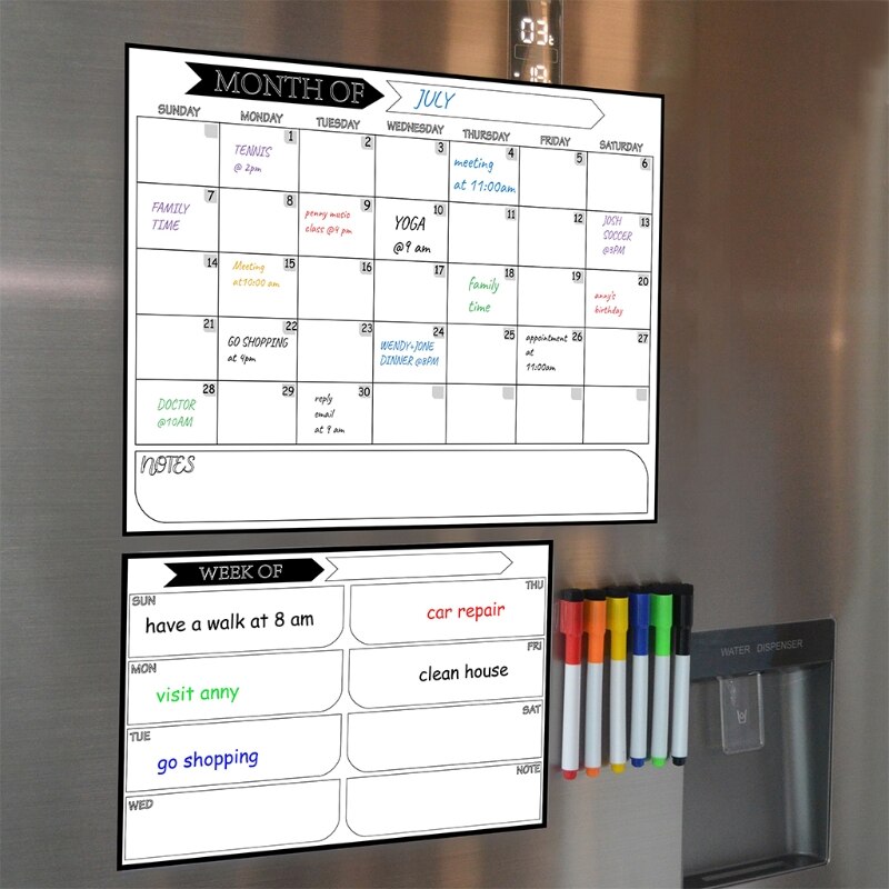Soft Magnetic Whiteboard Fridge Magnet Reminder Week Month Grocery List Notepad for Home Refrigerator Office Workspace
