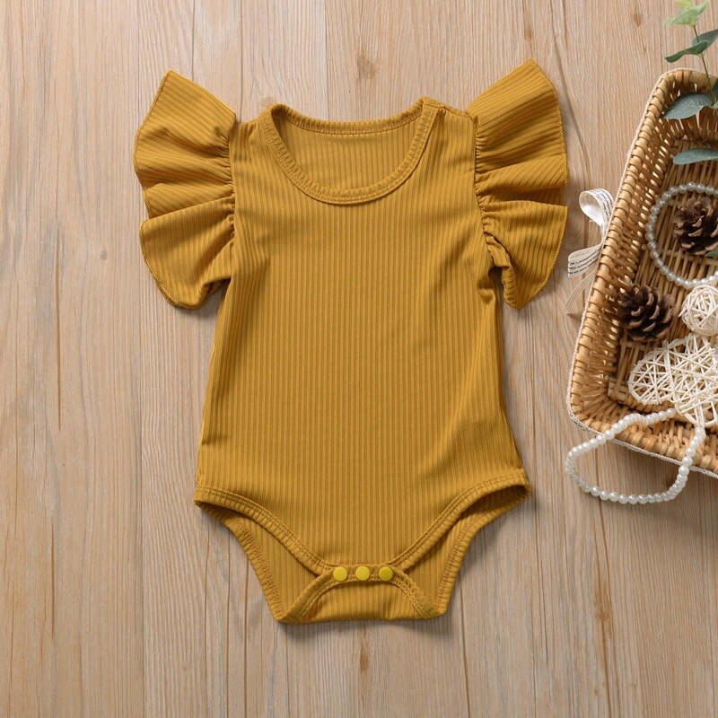 2020 nye nyfødte baby pige drenge bodysuits shorts ærmer jumpsuits bodysuit tøj outfits soldragt spædbørn tøj: Gul / 90cm