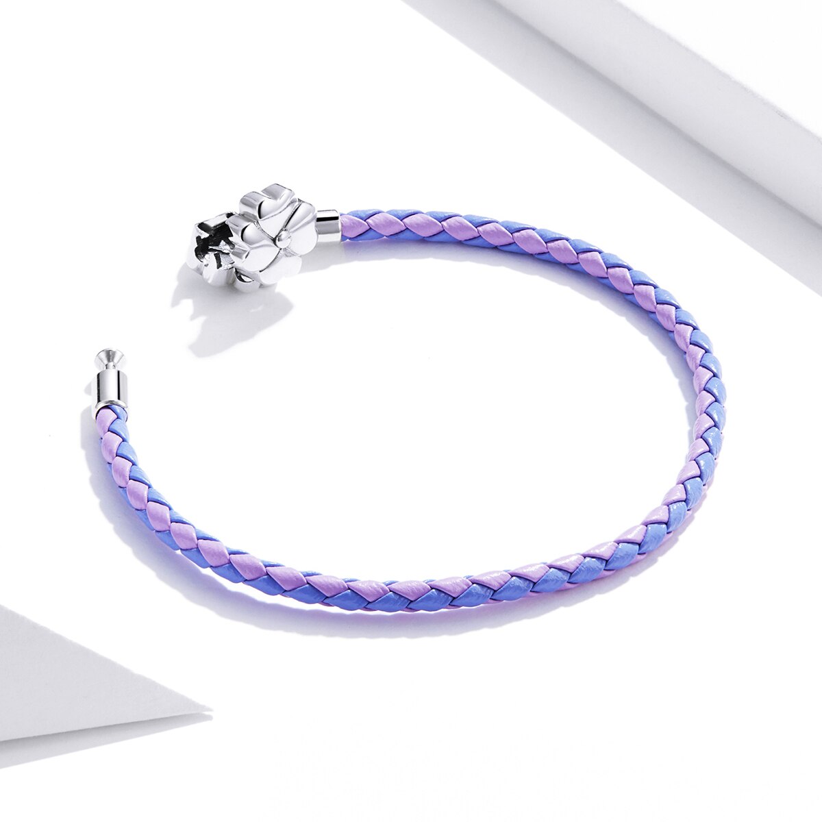 925 Zilver Paars Twee Kleur Leer Lucky Armband Clover Vrouwen Diy Hoogwaardige Sieraden Scb214