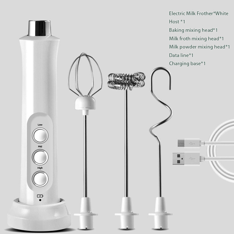 3-in-1 elektrische melkopschuimer Oplaadbare melkschuimmaker Handheld Foamer Hoge snelheden Melkopschuimer Drinkmixer Koffie: WHITE