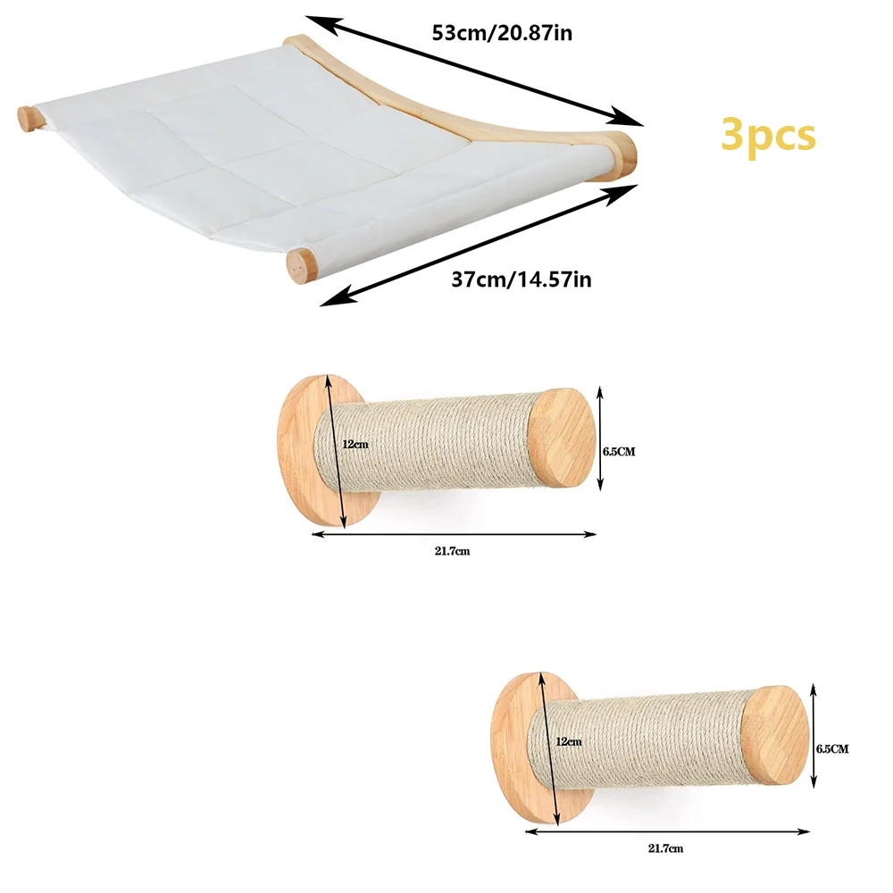 Cat Climbing Shelves Wall Mounted Cat Tree Sisal Scratching Post Cats Hammock House Jumping Platform Rope Ladder Pet Furniture: Silver