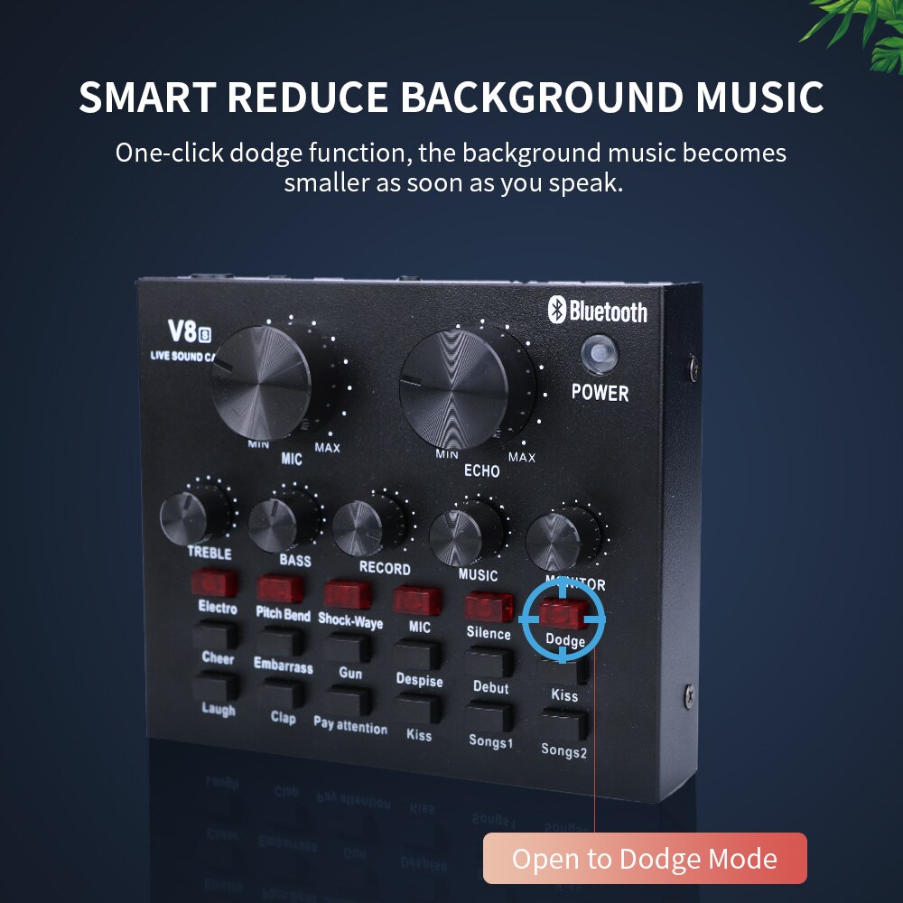 External Sound Card Audio Interface for Computer Recording Live DJ Sound Mixer Phone Voice Changer with Bluetooth