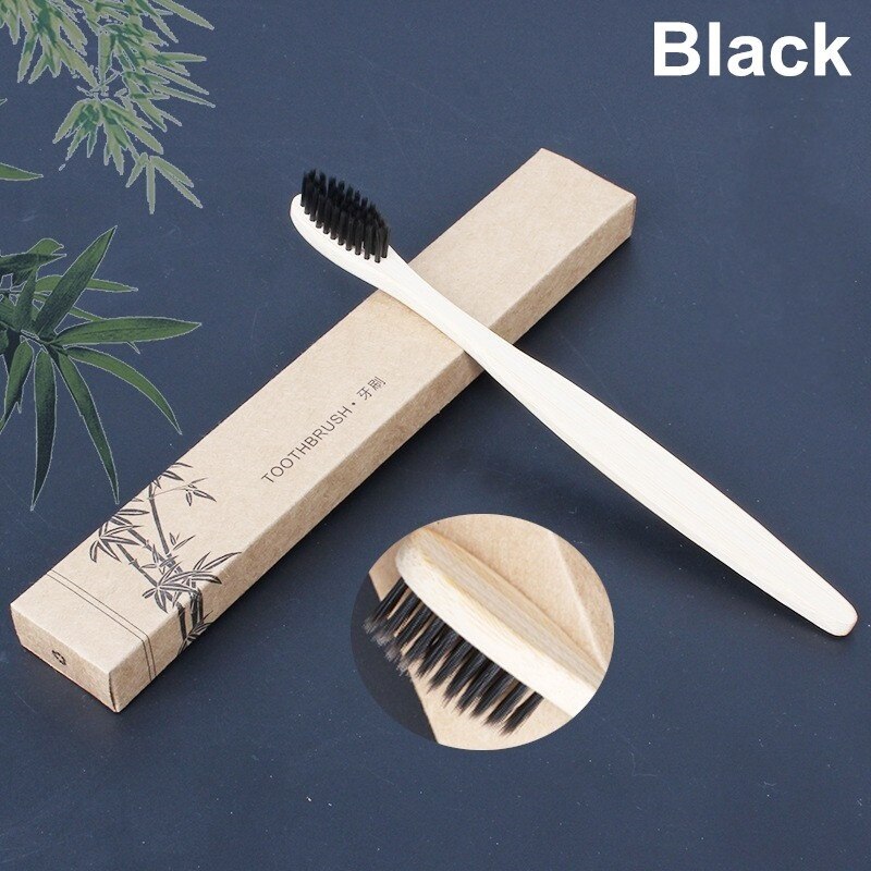 Natural Bamboo Handle Toothbrush Colorful Whitening Soft Bristle Bamboo Toothbrush Eco-friendly Tooth Teeth Brush Oral Care: black