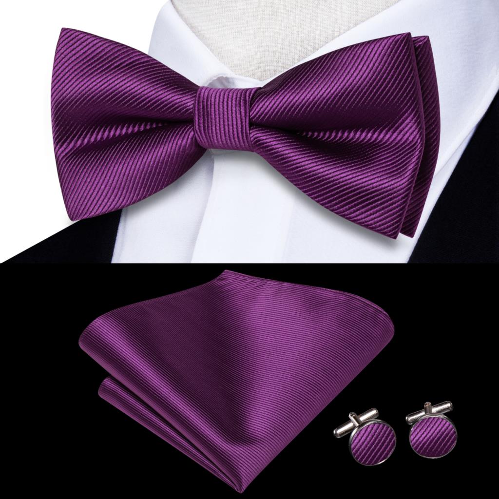 Gravata borboleta de nó masculino, Conjunto Hanky Cuffs, Pré-amarrado, Roxo, Lilás, Lavanda, Pansy, Violeta, Seda, Casamento, Negócios: Vermelho Rosé