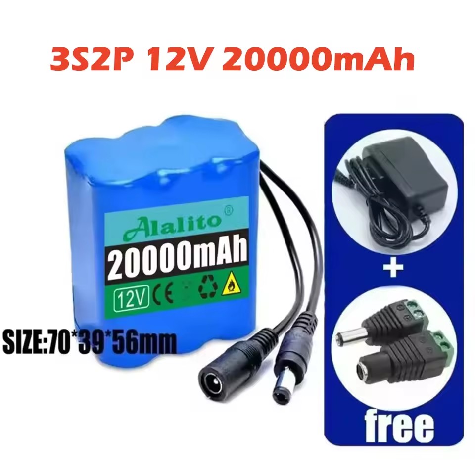 12V 50Ah 18650 Lithium Battery Pack 3S5P Rechargeable Battery with BMS 12.6v Charger for Fishing Bicycle Large Capacity Battery: green