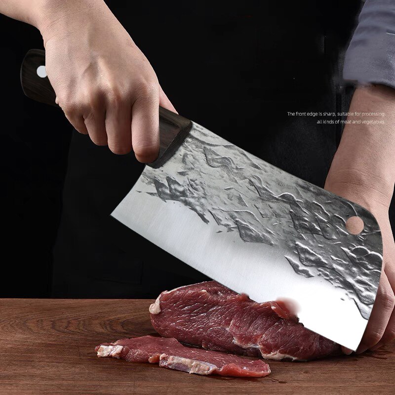 Forged Full Tang Carbon Steel Kitchen Knife Chef Chopper Butcher for Fish Bone Meat Cleaver Lightweight for Women Men