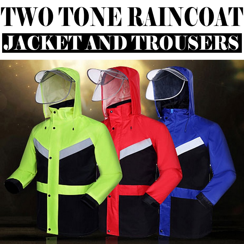 Hi viz vis rain jacket and pants split raincoat with reflective strips tapes rain suit rainwear jacket &amp; pants