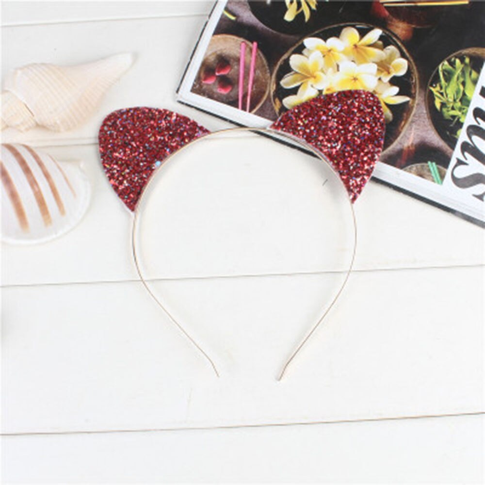 1pcs Cute Shiny Sequins Cat Ears Headband For Girl Cat Ears Hairband Kid Hair Accessories For Women Cartoon Headband: Red