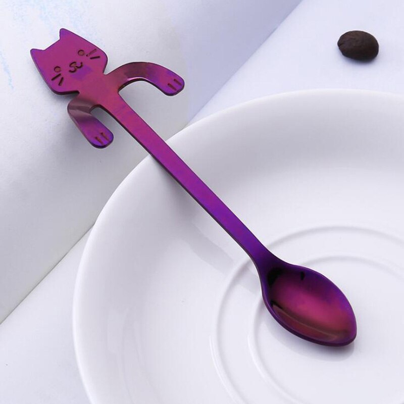Mini Coffee Spoon Tea Spoon 304 Stainless Steel Kitty Cat Gold Teaspoon Tableware Dessert Long Spoon Handle Dinnerware: Y107-5 / Short