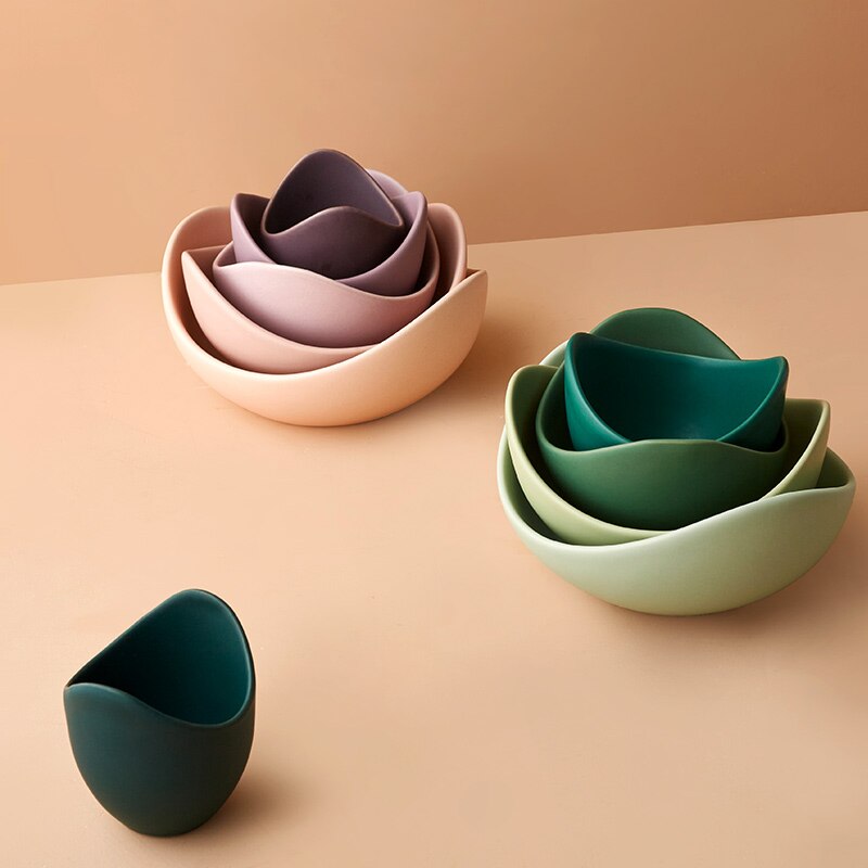 Ceramic bowl Lotus Ceramic Bowl Dishes And Plates Sets Fruit Plate 3/4/5pcs Set Ceramic Dinner Plates bowl Set