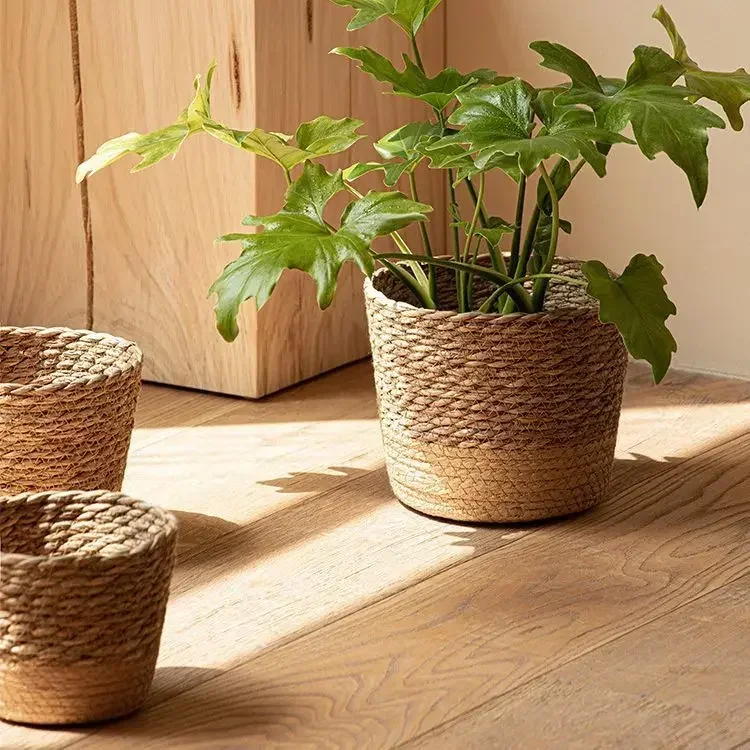 Retro vævede havekrukker til blomsterplanter, håndlavet plantekasse, opbevaringskurv til haven, planter til planter